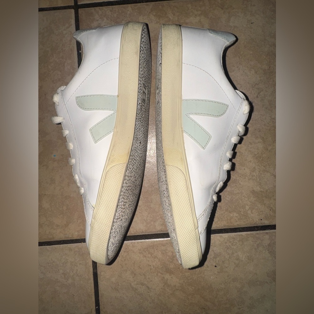 Veja White Sneakers with Mint Green V Logo